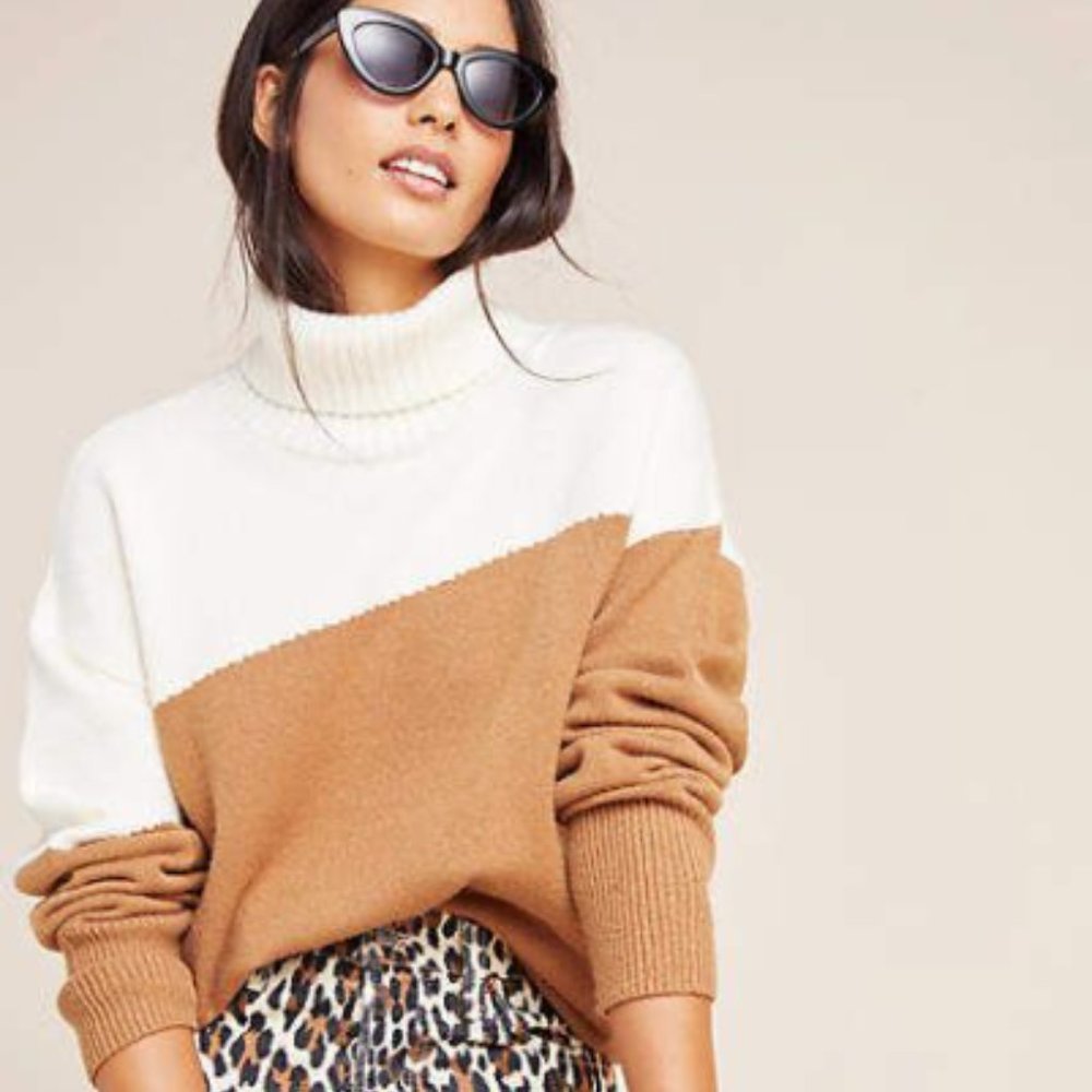 🌟 NWOT Anthropologie Leanna colorblock turtleneck sweater